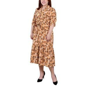 NY Collection Plus Tiered Dress Belted – Black, Gold-Tone White – Size 3X NWT